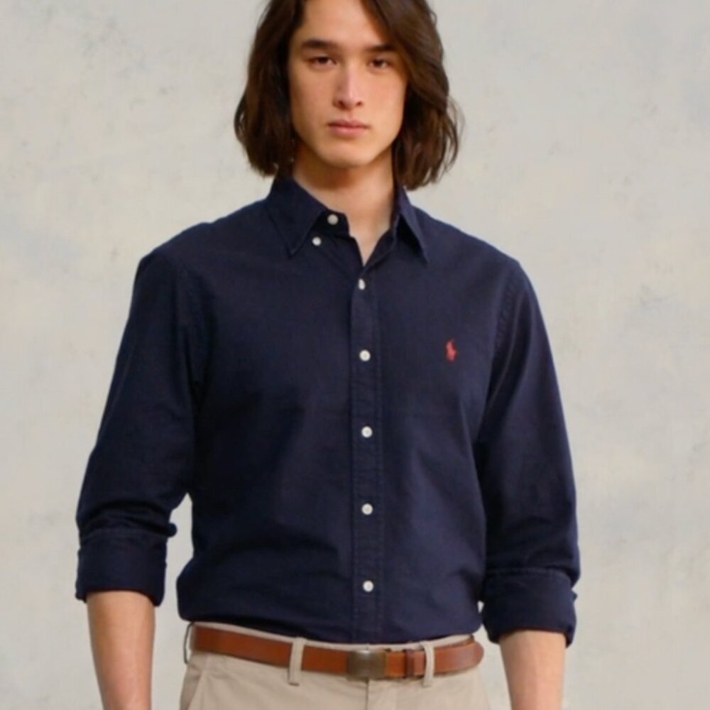 Polo Ralph Lauren Garment-Dyed Oxford Shirt - Navy w/ Red Logo